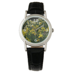 Gelbe und weiße Kleidung Frühlingsblumen Armbanduhr