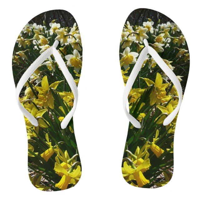 Gelbe und weiße Kleidung Frühlingsblumen Flip Flops (Fußbett)