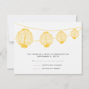 Gelbe und weiße Lanterns Hochzeitsrampe RSVP Karte