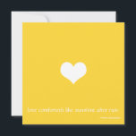 Gelbe und weiße Minimalistische Save the Date-Kart Date<br><div class="desc">Der gesamte Text auf dieser minimalistisch gelb-weiß Save the Date Karte ist vollständig anpassbar. Wenn Sie ein minimalistischeres Aussehen gewollt haben, können Sie auch das Herzbild entfernen. Das Zitat auf der Vorderseite, das William Shakespeare zugeschrieben wurde, besagt: "Liebe fühlt sich nach Regen wie Sonne." Sie können jedoch das gewünschte Angebot...</div>