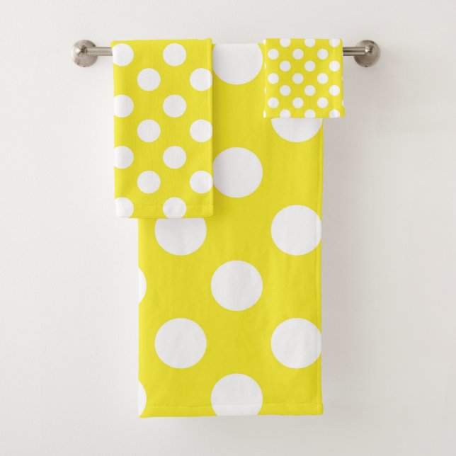 Gelbe und weiße Polka Dot Dot Badhandtuch Set (Insitu)