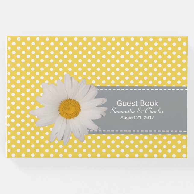 Gelbe und weiße Polka Dots Hochzeitengängerbuch Gästebuch (Vorderseite)