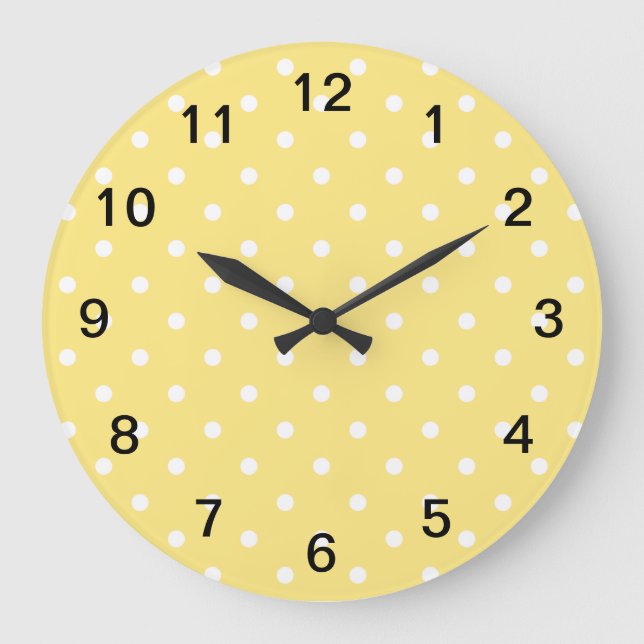 Gelbe und weiße Polka Dots Muster. Große Wanduhr (Vorderseite)