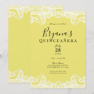 Gelbe und weiße Spitze Elegante Quinceañera-Party Einladung