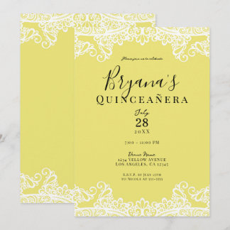 Gelbe und weiße Spitzen Elegantes Quinceñera Party Einladung