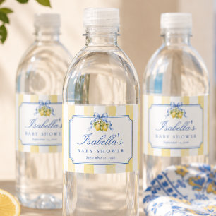 Gelbe und weiße Streifen Chic Zitronen-Baby-Party Wasserflaschenetikett