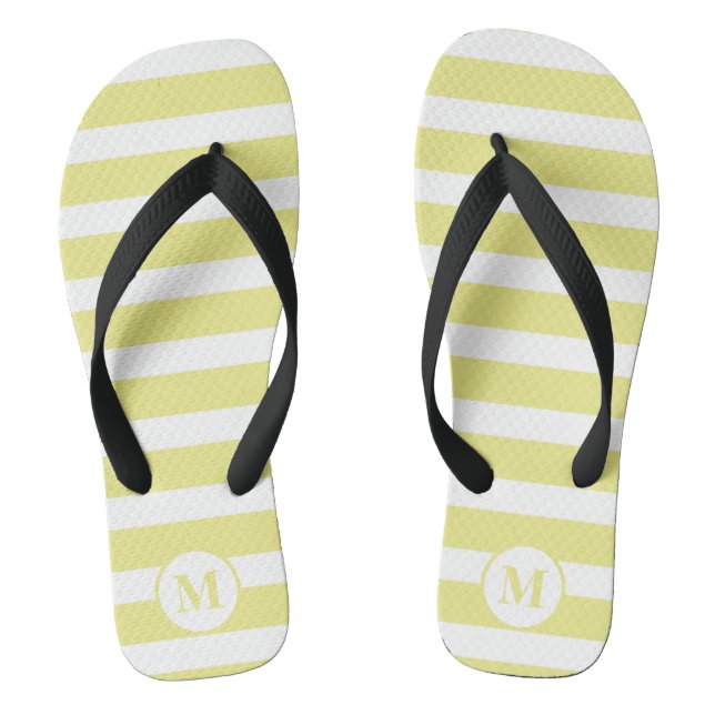 Gelbe und weiße Streifen, klassisch, Monogramm Flip Flops (Fußbett)