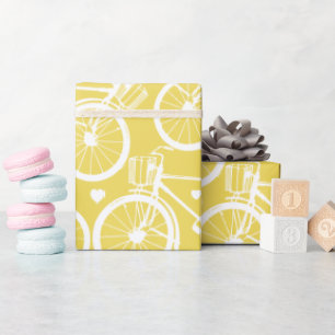 Gelbe und weiße Vintage-Retro-Fahrrad Geschenkpapier
