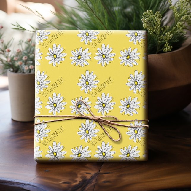 Gelbe und weiße weiße, weißliche Daisy mit benutze Geschenkpapier (Personalized Wrapping Paper)