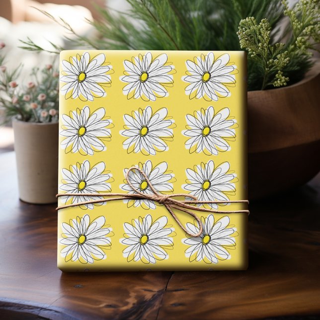 Gelbe und weiße weiße, weißliche Daisy mit benutze Geschenkpapier (Personalized Wrapping Paper)