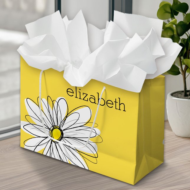 Gelbe und weiße weiße, weißliche Daisy mit benutze Große Geschenktüte (Custom Personalized Gift Bag)