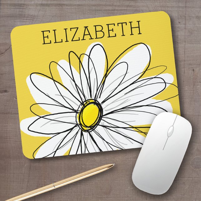 Gelbe und weiße weiße, weißliche Daisy mit benutze Mousepad (Personalized mousepad - add your custom text)