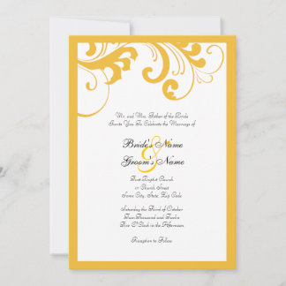 Gelbe und weiße Wirbel Rahmen Hochzeitseinladung Einladung