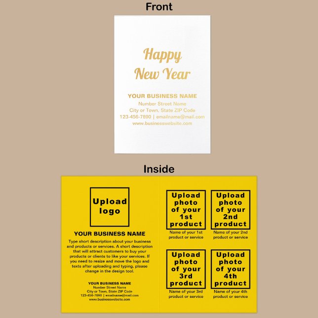 Gelbe Unternehmensmarke auf "New Year Foil Card" Folienkarte (Yellow business brand with products or services on Christmas folded foil card.)