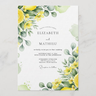 Gelbe üppige botanische Hochzeit Einladung