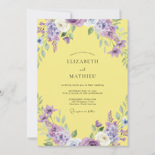 Gelbe Veilchen-Aquarell-Hochzeit Einladung