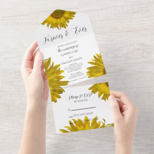 Gelbe verstreute Sonnenblumen Hochzeit All In One Einladung