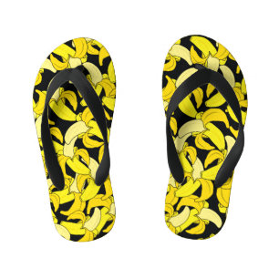 Gelbe Vintage-Bananen: Schwarzer Hintergrund Kinderbadesandalen