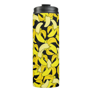 Gelbe Vintage-Bananen: Schwarzer Hintergrund Thermosbecher