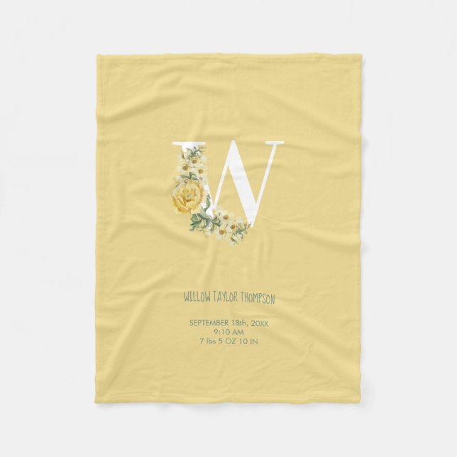 Gelbe Vintage Blume Erstgeburtenstaten Fleecedecke (Vorderseite)