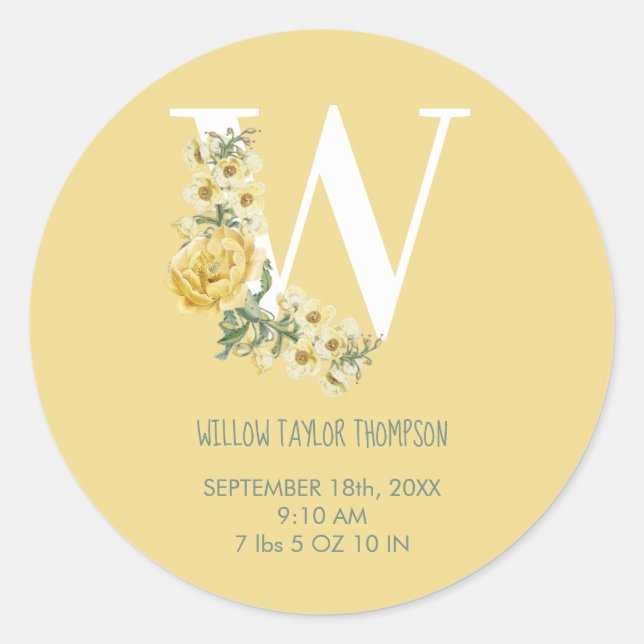 Gelbe Vintage Blume Erstgeburtenstaten Runder Aufkleber (Vorderseite)