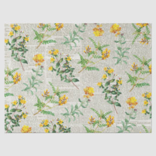 Gelbe Vintage-Blumen auf Zeitung-Decoupage Seidenpapier