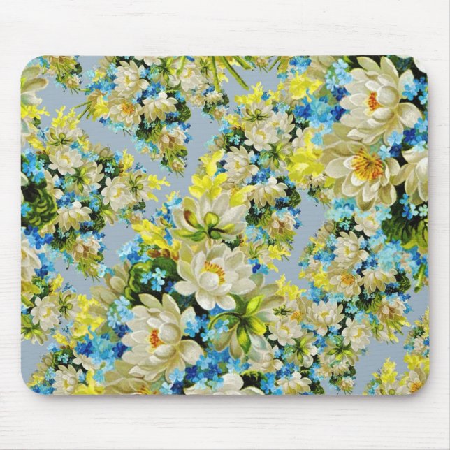 Gelbe Vintage-Blumen Blumenmuster Mousepad (Vorne)