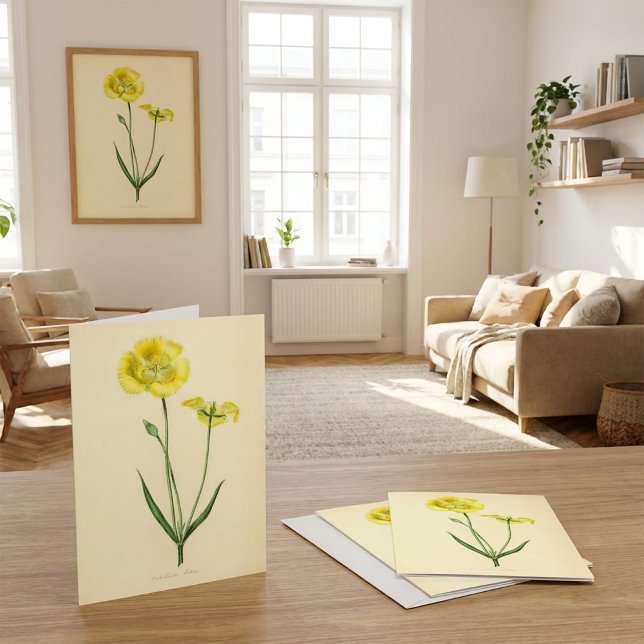 Gelbe Vintage-Blumenillustration Karte (Here is a beautiful vintage floral illustration greeting card.)