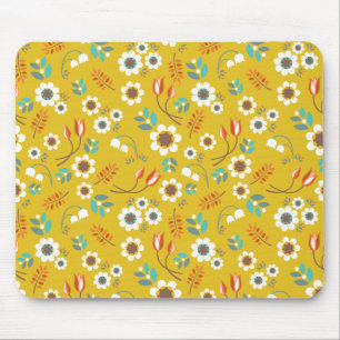 Gelbe Vintage-Blumenmuster Mousepad