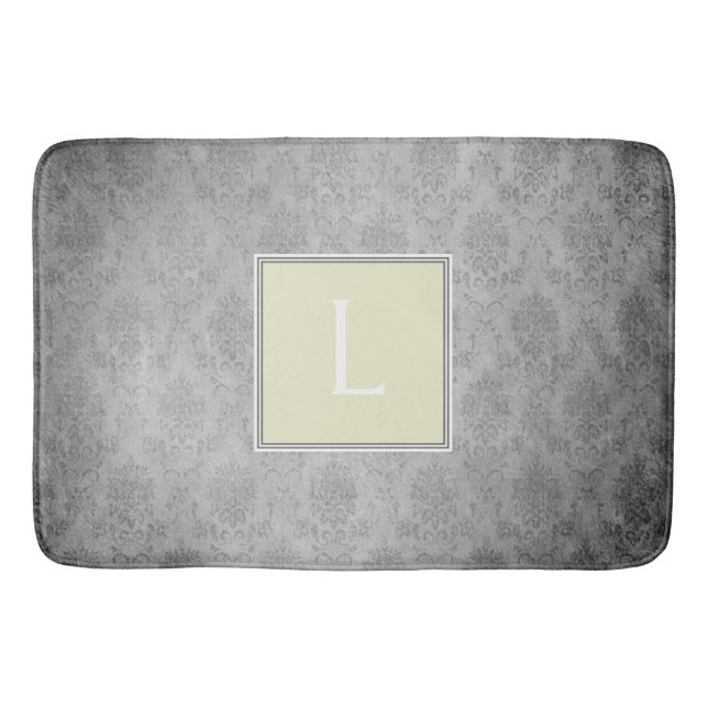 Gelbe Vintage Damask Monogram Bath Mat Badematte (Vorderseite)