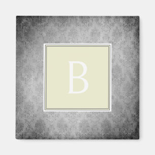 Gelbe Vintage Damask Monogram Magnet