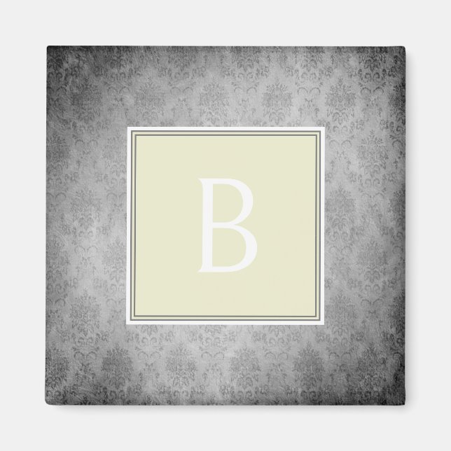 Gelbe Vintage Damask Monogram Magnet (Vorne)