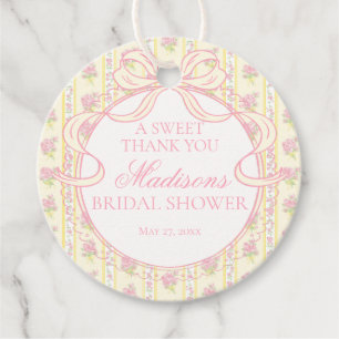 Gelbe Vintage Fancy Florale Bridal Shower Runde Geschenkanhänger