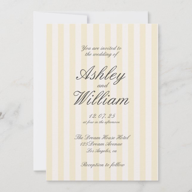 Gelbe Vintage, gestreifte Hochzeit Einladung (Vorderseite)