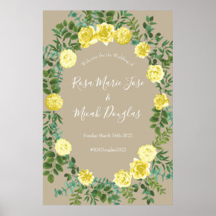 Gelbe Vintage Rose Elegante Hochzeit Poster