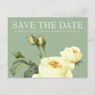 Gelbe Vintage Rose Sage WEDD speichern Sie das Dat Ankündigungspostkarte