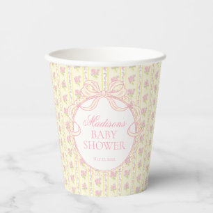 Gelbe Vintage-verschlungene Blumen-Baby-Party Pappbecher