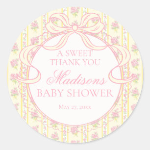 Gelbe Vintage-verschlungene Blumen Baby Shower Kre Runder Aufkleber