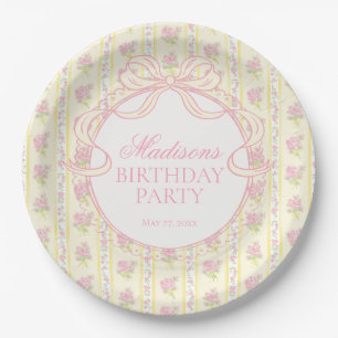 Gelbe Vintage-verschlungene Floral-Geburtstagsfeie Pappteller