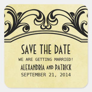 Gelbe Vintage Wirbel Save the Date Stickers