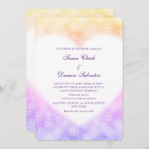 Gelbe violette Blumen HerzValentinische Hochzeit Einladung