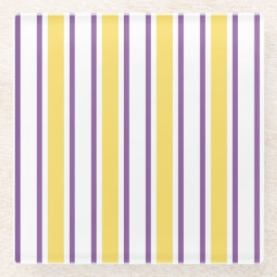 Gelbe, violette und weiße Bonbonstreifen Glasuntersetzer