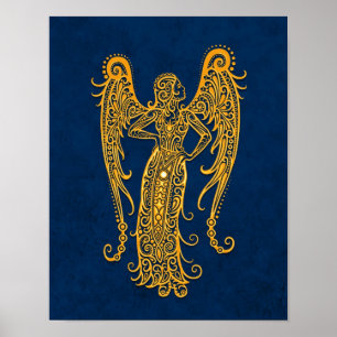 Gelbe Virgo Zodiac auf blau Poster