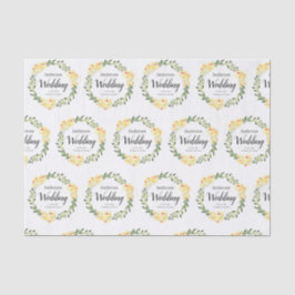 Gelbe W/C-Blume - Namen und Datum der weißen Hochz Seidenpapier