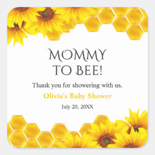 Gelbe Waben-Mommy-to-Bee-Baby-Party Quadratischer Aufkleber