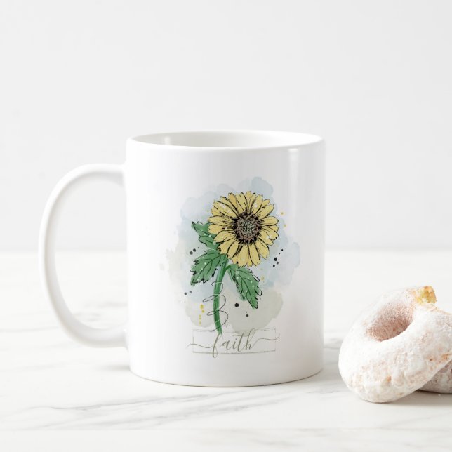 Gelbe Wasserfarbe Blume Glaube Kaffeetasse (Mit Donut)