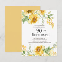 Gelbe Wasserfarbe Blumengrün 90. Geburtstag