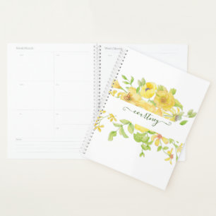 Gelbe Wasserfarbe floral personalisiert Planer