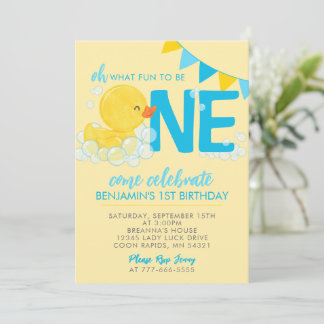 Gelbe Wasserfarbe Gummiente 1. Geburtstag Party Einladung