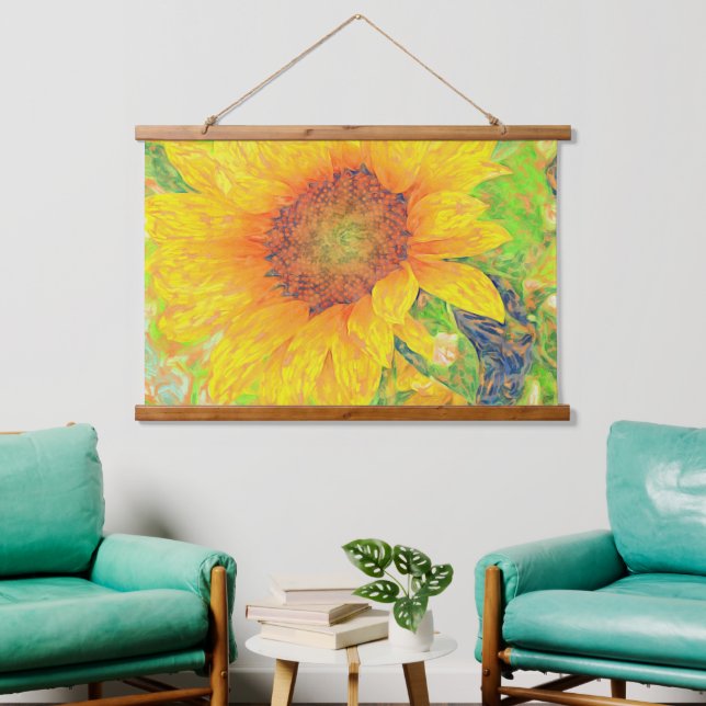 Gelbe Wasserfarbe Sonnenblume Holz Wandteppich Mit Holzrahmen (Wohnzimmer)